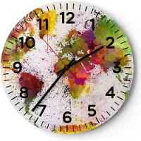 ARTTOR Wanduhr - Rund - Glasuhr - Karte Welt modern - 30x30cm - Schleichendes Uhrwerk - Lautlos - zum Aufhängen bereit - Dekoration Modern - Wanddekoration aus Glas - C4AR30x30-3701