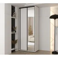 MINIO go for it , Kleiderschrank VADO, 100x235,2x60cm, 2 Schiebetüren (1 Spiegel), 6 Einlegeböden, 2 Metallstangen, Stahlgriffe, Weiß Matt