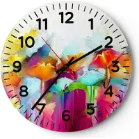 ARTTOR Wanduhr - Rund - Glasuhr - Blumen Wiese Sommer - 40x40cm - Schleichendes Uhrwerk - Lautlos - zum Aufhängen bereit - Dekoration Modern - Wanddekoration aus Glas - C4AR40x40-4095