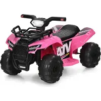 Goplus 6V Mini Kinder Elektroquad ATV, Miniquad mit Musik, Hupe, USB & LED-Scheinwerfer, Kindermotorrad mit Fußstütze & 4 Rädern für 18-36 Monate, 44 × 66 × 42 cm, 2km/h (Rosa)