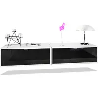 Vladon 2er-Set TV Board Lana 80, Germany, Lowboards je 80 x 29 x 37 cm mit viel Stauraum, Korpus in Weiß matt, Fronten in Schwarz Hochglanz | Große Farbauswahl