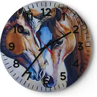 ARTTOR Wanduhr - Rund - Glasuhr - Pferd Tier Bindung - 40x40cm - Schleichendes Uhrwerk - Lautlos - zum Aufhängen bereit - Dekoration Modern - Wanddekoration aus Glas - C4AR40x40-3526