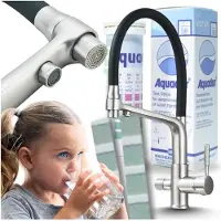 ARI 3-Wege Küchenarmatur Flexible mit Wasserfilter-Anschluss, herausziehbare Brause, 360° schwenkbar, getrennte Wasserwege, Keramikkartusche Inox