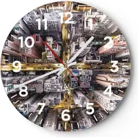 ARTTOR Wanduhr - Rund - Glasuhr - Metropole Luftaufnahmen Straße - 40x40cm - Schleichendes Uhrwerk - Lautlos - zum Aufhängen bereit - Dekoration Modern - Wanddekoration aus Glas - C4AR40x40-4507