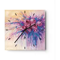 ARTTOR Wanduhr - Quadrat - Glasuhr - Blumenstrauß Blumen Rosen - 40x40cm - Schleichendes Uhrwerk - Lautlos - zum Aufhängen bereit - Dekoration Modern - Wanddekoration aus Glas - C3AC40x40-4465
