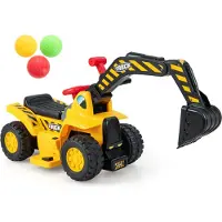 Costway 6V Sitzbagger, Kinderauto Elektro mit verstecktem Stauraum & Basketballkorb & Sound & Hupe & 3 Bällen, Bagger zum draufsitzen, Sandbagger Aufsitzbagger, Elektroauto für Kinder ab 2 Jahren