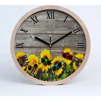 Tulup Holzuhr 25fi cm wanduhr - schwarze Spitzen - Sonnenblumen