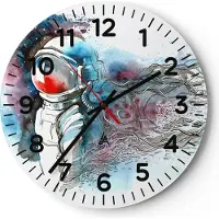ARTTOR Wanduhr - Rund - Glasuhr - Astronaut Universum Astronomie Entdecker - 40x40cm - Schleichendes Uhrwerk - Lautlos - zum Aufhängen bereit - Dekoration Modern - Wanddekoration aus Glas - C4AR40x40-2993