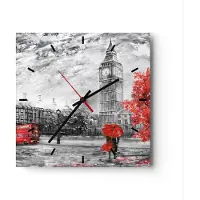 ARTTOR Wanduhr - Quadrat - Glasuhr - London Bus - 30x30cm - Schleichendes Uhrwerk - Lautlos - zum Aufhängen bereit - Dekoration Modern - Wanddekoration aus Glas - C3AC30x30-3866