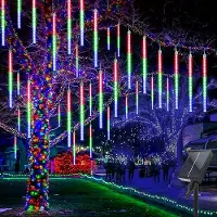 ROSNEK LED Solar Meteorschauer Lichterkette Wasserdicht Eiszapfen Meteor Regen Lichter Innen Außen Garten Party Hochzeit Weihnachten Deko, 30cm 192LEDs, Bunt