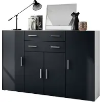 Vladon Highboard Aron Anrichte mit 2 Schubladen und 4 Türen mit insgesamt 8 Fächer dahinter, Weiß matt/Schwarz matt (166,5 x 106,5 x 35 cm)