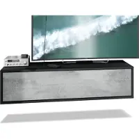 Vladon TV Board Lana 120 Hängeschrank Lowboard 120 x 29 x 37 cm, Germany, Korpus in Schwarz matt, Fronten in Beton Oxid Optik | Große Farbauswahl