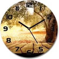 Tulup Wanduhr aus Glas 30fi Glasbild Glasuhr Gehärtetes Glas - schwarze-zeiger - Olive tree