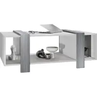 Vladon Couchtisch Ida 110,5 x 42 x 56,5 cm Wohnzimmertisch mit drei Fächern, Korpus in Weiß matt, Blenden in Avola-Anthrazit | Große Farbauswahl