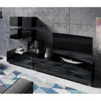 Lomadox Moderne Wohnwand in schwarz Hochglanz CAIRNS-132, B/H/T ca. 250/180/43 cm