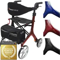 Besco Bescomedical Leichtgewicht-Rollator Carbon - Bordeauxrot - Modell L - faltbare Gehhilfe mit Rückengurt, Netztasche und Stockhalter