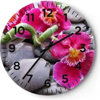 ARTTOR Wanduhr - Rund - Glasuhr - Asiatisch bambus orchidee steine - 30x30cm - Schleichendes Uhrwerk - Lautlos - zum Aufhängen bereit - Dekoration Modern - Wanddekoration aus Glas - C4AR30x30-0465