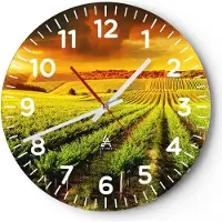 ARTTOR Wanduhr - Rund - Glasuhr - Land Weingut Pflanzung - 30x30cm - Schleichendes Uhrwerk - Lautlos - zum Aufhängen bereit - Dekoration Modern - Wanddekoration aus Glas - C4AR30x30-2694