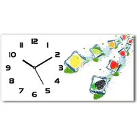 Tulup Wanduhr aus Glas – 60x30 cm - Glasbild - Glasuhr - Gehärtetes Glas - schwarze-zeiger - Obst in Würfel