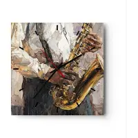 ARTTOR Wanduhr - Quadrat - Glasuhr - Saxophon Öl Musiker - 40x40cm - Schleichendes Uhrwerk - Lautlos - zum Aufhängen bereit - Dekoration Modern - Wanddekoration aus Glas - C3AC40x40-4808