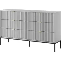 Masseno Kommode STELLARE 154 cm Sideboard mit 6 Schubladen für Wohnzimmer Schlafzimmer Modern 154x39x91 cm Grau / Grau