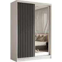 Masseno Schiebetürenschrank LAMELLO 150 cm Kleiderschrank Schlafzimmer Schrank 2-türig mit Spiegel und Lamellen Weiß