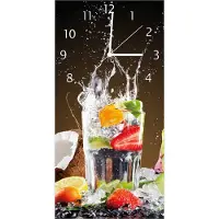 Wallario Design Wanduhr Tropische Früchte in einem erfrischenden Drink aus Echtglas, Größe 30 x 60 cm