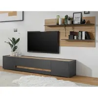Furn.Design Wohnwand "Center" grau matt mit Wotan Eiche, Schrankwand 2-teilig 300 x 180 cm