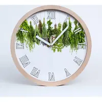 Tulup Holzuhr 20fi cm wanduhr - weiße Spitzen - Kräuter auf einer Schnur