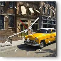 ARTTOR Wanduhr - Quadrat - Glasuhr - Amerikanisches auto klassisch stadt - 30x30cm - Schleichendes Uhrwerk - Lautlos - zum Aufhängen bereit - Dekoration Modern - Wanddekoration aus Glas - C3AC30x30-2569