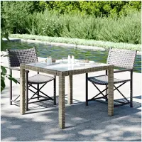 Markenlos Gartentisch 90x90x75cm aus gehärtetem Glas und Polyrattan in Grau, Tisch für Balkon, Picknick, Hinterhof und Terrasse, Campingtisch für den Garten