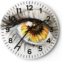 ARTTOR Wanduhr - Rund - Glasuhr - Sonnenblume Auge Computer Blume - 40x40cm - Schleichendes Uhrwerk - Lautlos - zum Aufhängen bereit - Dekoration Modern - Wanddekoration aus Glas - C4AR40x40-3003