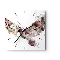 ARTTOR Wanduhr - Quadrat - Glasuhr - Vogel Abstraktion - 30x30cm - Schleichendes Uhrwerk - Lautlos - zum Aufhängen bereit - Dekoration Modern - Wanddekoration aus Glas - C3AC30x30-4109