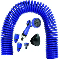 Markenlos Spiraalschlauch 15 Meter mit 8 Funktionen und Verbindungsstücken - Blau
