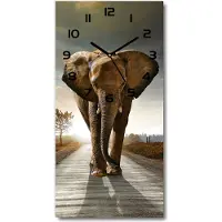 Tulup Wanduhr aus Glas – 30x60 cm - Glasbild - Glasuhr - Gehärtetes Glas -Schlendernder Elefant