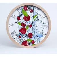 Tulup Holzuhr 30fi cm wanduhr - weiße Spitzen - Himbeeren und Wasser