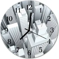 Tulup Glasuhr Wanduhr Küchenuhr Echt-Glas 30fi cm Gebäuden grau