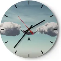 ARTTOR Wanduhr - Rund - Glasuhr - Wolken Hängematte Ruhe - 40x40cm - Schleichendes Uhrwerk - Lautlos - zum Aufhängen bereit - Dekoration Modern - Wanddekoration aus Glas - C3AR40x40-4373