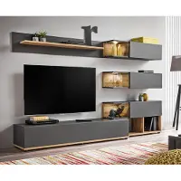 Lomadox Wohnwand 240cm breit, anthrazit mit Eiche, SAPRI-164
