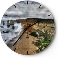 ARTTOR Wanduhr - Rund - Glasuhr - Strand Ozean Landschaft - 30x30cm - Schleichendes Uhrwerk - Lautlos - zum Aufhängen bereit - Dekoration Modern - Wanddekoration aus Glas - C3AR30x30-0141