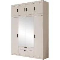 Mirjan 24 Kleiderschrank Elena 4D mit Spiegel, Stilvoll Drehtürenschrank , Schlafzimmer Kollektion (Farbe: Sandbeige, mit Aufsatz)