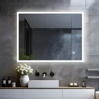 Lisa Badspiegel 60x50cm LED Touch Kaltweiß 6000-6500k Rechteck Wandspiegel Badezimmerspiegel