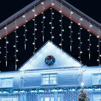 Peviasot 5M 360 LED Eisregen Eiszapfen Lichterkette mit 8 Modi Kaltweiß Eisregen Eiszapfen Lichtervorhang mit Fernbedienung Garten Deko
