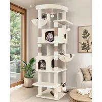 Markenlos Kratzbaum Beige Große hoch 188 cm mit 2 Großer Katzenhaus, Gepolsterte Plattform, 2 Katzenkorb Vergrößern, Reinigbar Katzenbaum Ecke Stabil Kippsicher für Große Katzen Schwere (S74, Beige)