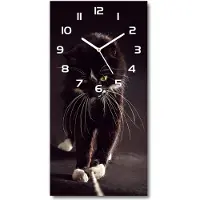 Tulup Wanduhr aus Glas – 30x60 cm - Glasbild - Glasuhr - Gehärtetes Glas -Schwarze Katze