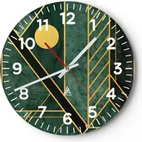 ARTTOR Wanduhr - Rund - Glasuhr - Grün Stück geometrisch - 40x40cm - Schleichendes Uhrwerk - Lautlos - zum Aufhängen bereit - Dekoration Modern - Wanddekoration aus Glas - C4AR40x40-4797