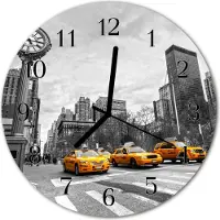 Tulup Glasuhr Wanduhr Küchenuhr Echt-Glas 30fi cm Taxi gelb