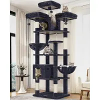 Markenlos Kratzbaum XXL Große hoch 209 cm mit 3 Gepolsterte Sitzstangen, 2 Katzenhaus, 2 Korb, Groß Plattform, Katzenspielzeug, Katzenbaum Stabil für 3-5 Erwachsene Katze Innen (F82, Dunkelgrau)