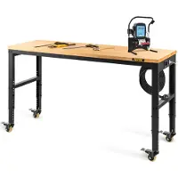 Sweiko Werkbank, höhenverstellbar, 122 cm L x 61 cm B x 104 cm H, Garagentisch mit 79 cm – 104 cm Höhe, 725,7 kg Kapazität, mit Steckdosen und Hartholzplatte und Metallrahmen & Drehgelenk Rolle