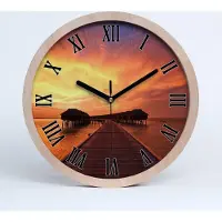 Tulup Holzuhr 30fi cm wanduhr - schwarze Spitzen - maldives Bungalows